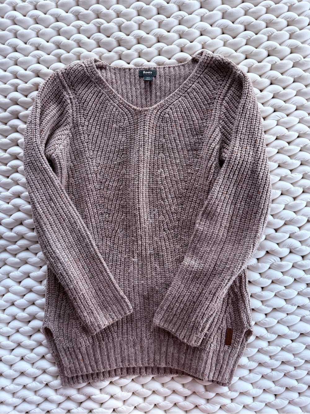 Roots Taupe Ribbed V-Neck Sweater